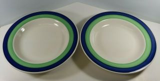 Set Of 8 Oneida Classic Dinner Plates Soup Bowl Blue Green 11 1/2 "