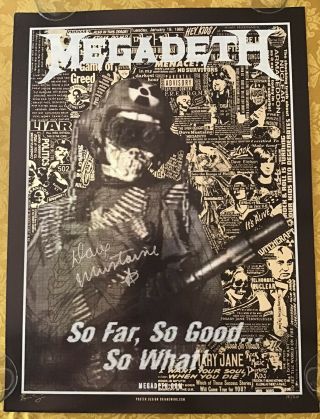 Megadeth So Far So Good So What Dave Mustaine Signed Foil Poster Lithograph 20