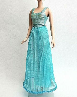 Vintage Barbie Clone Blue Dress Floor Length Formal Style 1970s Turquoise