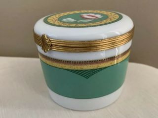 Vintage A.  Raynaud Limoges Green Art Deco Floral Porcelain Trinket Box France