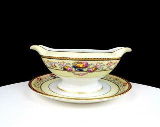 Thomas Bavaria German Porcelain Briarcliff 7 " Gravy Boat Attached Plate 1908 - 39