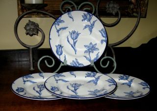 4 - - Royal Stafford Blue Tulips Fine Earthenware Luncheon Salad Plates England