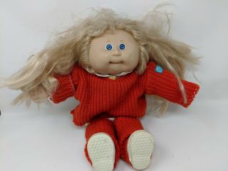 Vintage Cabbage Patch Doll 1978,  1982 Blonde Hair Blue Eyes Red Clothes