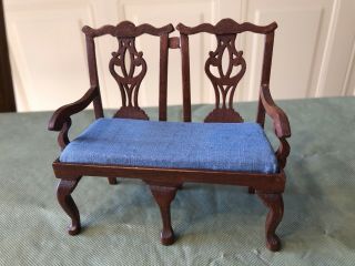 Dollhouse Miniature Double Chair Loveseat X - Acto Wood With Fabric Seat