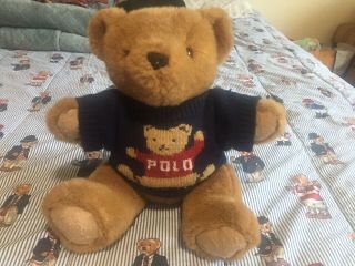 Vintage Polo Ralph Lauren Plush Teddy Bear 1997 Trademark Polo Sweater