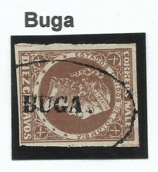 Stamps - Colombia.  1877.  10c Brown.  Sg: 85.  Fine " Buga " Oval Cancel.