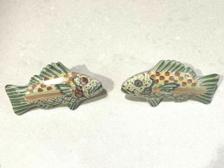 VTG MACKENZIE CHILDS Set of 2 FISH Knobs Drawer Pulls GREEN Right & Left Facing 2