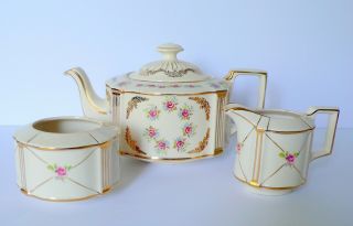 Vintage Sadler Pink Roses Teapot Creamer Sugar Bowl Set