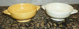 2 Vintage Fiesta Fiestaware Cream Soup Bowl Handles Ivory & Yellow