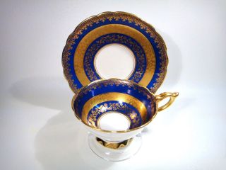 Marvelous Royal Stafford Cobalt Blue And Gold Ornate Footed Cup Saucer England