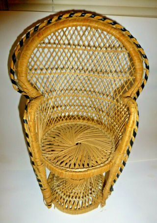 Vintage Wicker Peacock Fan Back Rattan 16” Doll Chair / Plant Stand Boho Decor