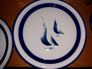4 Vtg Noritake Fjord Running Sail Boats Stoneware Dinner Plates 10 5/8 In