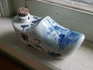 Blue Delft Porcelain Dutch Shoe Inkwell With Cork Stopper Signed