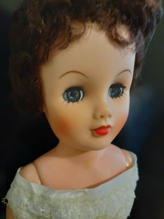 Vintage Fully Jointed 18” Hard Plastic Doll Unmarked Brown Hair Blue Sleep Eyes
