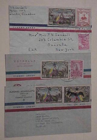 Ecuador Star Overprints 1946 On 3 Diff.  Stamps On 2 Covers Also Telegraph