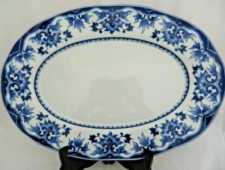 Large 18 " Blue & White Bombay Oval Platter W/ Ruffled Edge