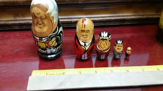 Vintage Russian 5 Pc Wood Nesting Dolls Soviet Ussr Political Leaders