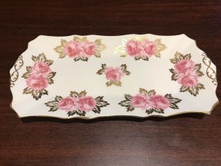 Htf Vtg Royal Chelsea English Bone China Cake Plate Platter Cabbage Pink Roses