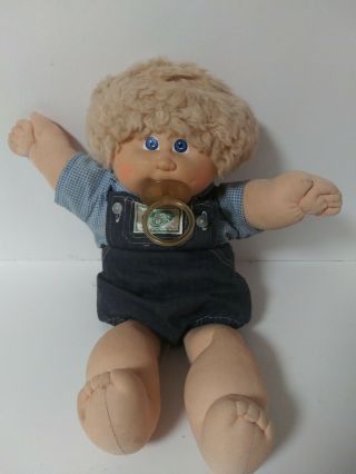 Vintage Cabbage Patch Kids Doll Boy W/ 1983 Denim Overalls Blue Eyes
