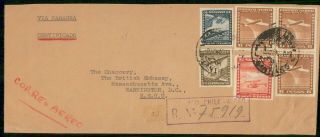 Chile 1940s Panagra Certified Airmail To Us Washington Dc Cover