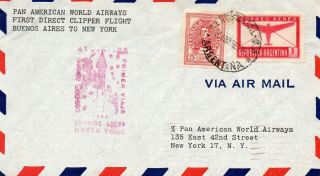 Argentina 1946 Pan American Airmail First Flight Cover Buenos Aires To York