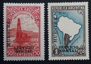 Rare 1936 - Argentina Official Pictorial Stamps With Specimen O/ps