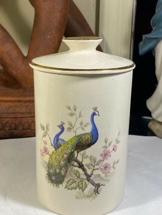 Fortnum & Mason Crown Devon England Porcelain Peacocks Lidded Jar