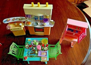 1990s Mattel Barbie Doll House Furniture Kitchen Set With Utensils & Accessories
