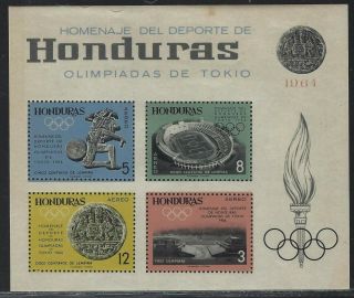 1964 Honduras Scott 344a - Tokyo Olympics Games Souvenir Sheet - Mnh
