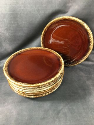 8 - Vintage Hull Pottery Usa Brown Drip Glaze 10.  5 " Dinner Plates