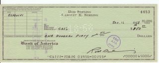 Rod Serling Autograph Signed Check,  1968 The Twilight Zone Rare