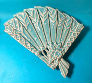 Vintage Mccoy Art Pottery - Aqua Turquoise Fan Wall Pocket.