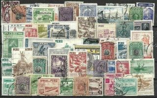 South America,  Peru.  Good Selection Of 54 Very Old Stamps.