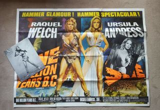One Million Years B.  C.  / She Uk Quad Film Poster (1968) & Movie Stills