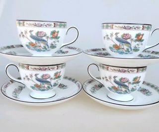 Wedgwood Kutani Crane Bone China Tea Cups And Saucers Set Of 4