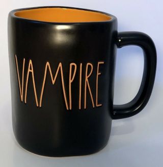 Rae Dunn By Magenta Vampire Black Coffee Mug Cup Orange Interior Rare Vhtf