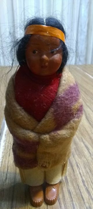 Vintage Skookum Bully Good Indian Doll 6.  5 " Tall Native American Sideway Eyes