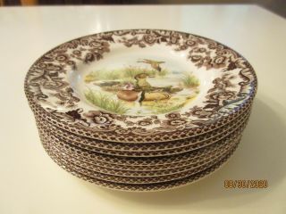 Eight Spode Game 6 1/2 " Plates,  Quail,  Wood Duck,  Pheasant,  Red Grouse,