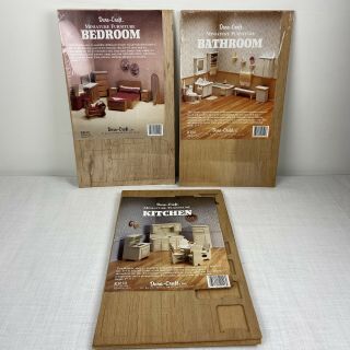 3 Dura Craft Dollhouse Kits Miniature Wood Bedroom,  Bathroom,  Kitchen Furniture