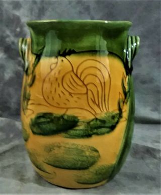 Collectible Ita Lica Ars Hand Painted Vase W/chicken Made In Italy