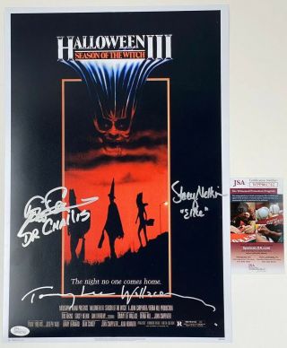Tom Atkins Stacey Nelkin Tommy Lee Wallace Signed 12x18 Movie Poster Halloween 3