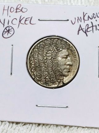 Hobo Nickel Curly Haired Figure By Unknown Artist