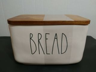Rae Dunn Ceramic Bread Box With Wooden Lid Htf 2020 Release.