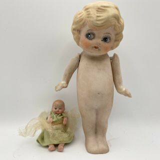 2 Vintage Antique Bisque Dolls Jointed Made In Japan Frozen Charlotte