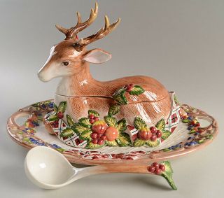 Noritake Royal Hunt " Reindeer " Tureen,  Ladle,  Platter