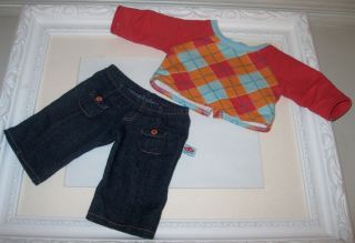 American Girl Doll Bitty Baby Boy Twin Red Argyle Outfit Pants Shirt Retired