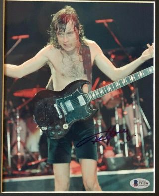 Angus Young Ac/dc Signed Autographed 8x10 Glossy Photo Matted Framed Beckett Bas