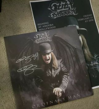 Ozzy Osbourne Signed Auto Ordinary Man Vinyl,  Exclusive Flyer Poster