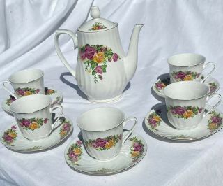 Vintage Regent China “english Rose” Porcelain Teapot W/5 Tea Cups & Saucers