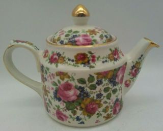 Vintage Olde Chintz Sadler England Teapot 4470 Gold Trim Pink Cottage Roses Euc